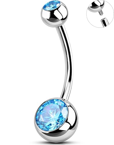 OUFER Belly Button Rings Surgical Steel, Internally Threaded Belly Rings | 14G Belly Piercing Jewelry, 10/12/14/16mm Beachy Belly Button Rings, Silver/Gold Navel Piercing Jewelry For Women Men - color: Blue, size: 14G 16MM