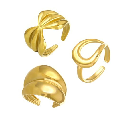 17PCS Silver Knuckle Rings for Women Stainless Steel Rings Set Midi Stackable Rings Simple Smooth Finger Rings Silver Adjustable Rings Jewelry Gift - color: 3pcs/Gold