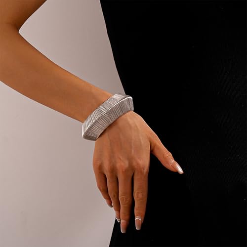 Chunky Cuff Bracelets for Women Wide Gold/Silver Cuffs Bangle Hollow Out Adjustable Bracelets Punk Vintage Jewelry - style: U-Silver A