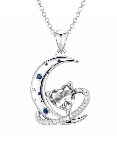 Birthstone Necklace for Women White Gold Moon and Star Pendant Moon Jewelry Anniversary Birthday Gifts for Mom Wife Her - color: 04. April - Clear Zircon