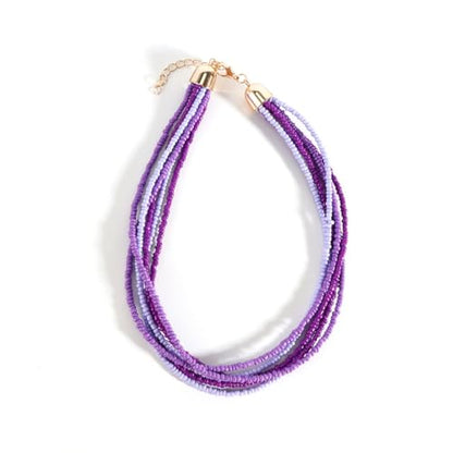 Colorful Multi-layered Seed Beaded Necklace Choker For Women Bohemian Handmade Crystal Stone Gemstone Hawaiian Necklace Holiday Birthday Summer Beach Jewelry Gift - color: Purple