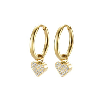 Women's Huggie Hoop Earrings with Small Cute Charm - style: Gold Heart CZ