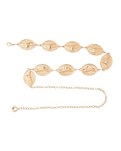 WELROG Metal Waist Chain Belt for Women - Pearls Gold Silver Chain Belts for Dresses Jeans - color: Cowboy hat (gold)