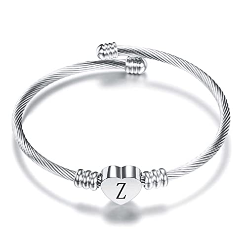 VQYSKO Heart Initials Stainless Steel Bracelet fo Woman Jewelry Gift - color: Silver Z