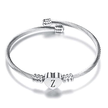 VQYSKO Heart Initials Stainless Steel Bracelet fo Woman Jewelry Gift - color: Silver Z