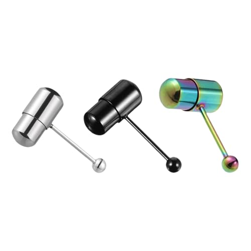 Holibanna 3pcs Vibrating Tongue Ring Stainless Steel Punk Tongue Bar Body Piercing Jewelry Prickly Straight Barbell Stud Ring for Women Men Assorted Color