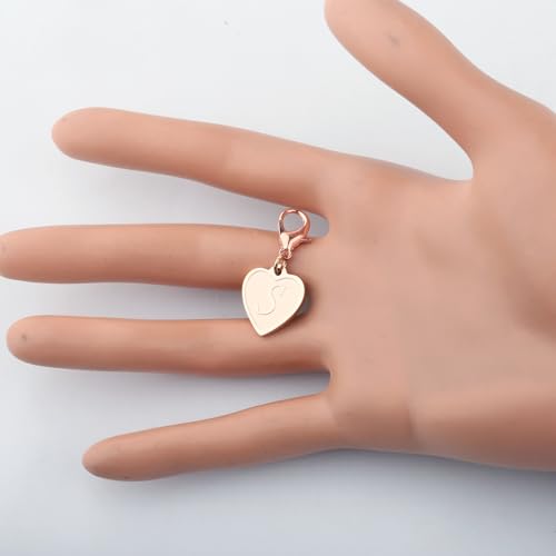 FAADBUK Initial Letter A-Z Alphabet Heart Charms for Jewelry Bracelet Keychain Necklace Initial Stainless steel Clasp Clip on Charm - color: intial S RG