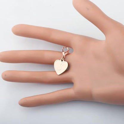 FAADBUK Initial Letter A-Z Alphabet Heart Charms for Jewelry Bracelet Keychain Necklace Initial Stainless steel Clasp Clip on Charm - color: intial S RG