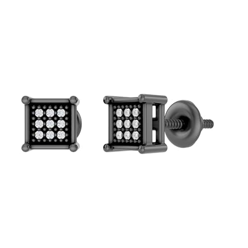 Dazzlingrock Natural Round White Diamond Square Shaped Unisex Stud Earrings | 0.06 Ctw | 925 Sterling Silver - color: Black Plated 925 Sterling Silver, size: Screw Back