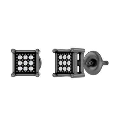 Dazzlingrock Natural Round White Diamond Square Shaped Unisex Stud Earrings | 0.06 Ctw | 925 Sterling Silver - color: Black Plated 925 Sterling Silver, size: Screw Back