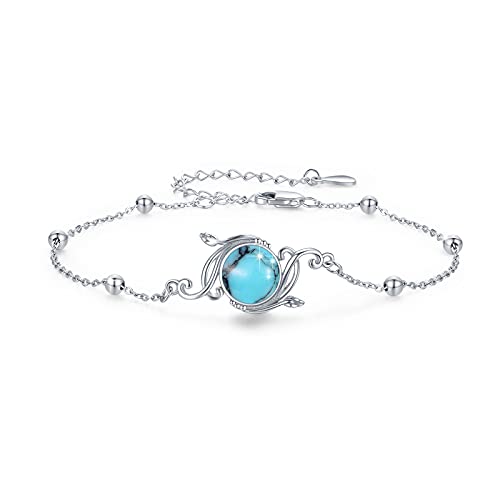 925 Sterling Silver Bohemia Hawaiian Beach Mermaid Floral Bracelet Birthday Graduation Gifts for Women with Gifts Box - style: 21D-Vine Turquoise