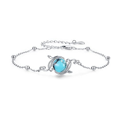 925 Sterling Silver Bohemia Hawaiian Beach Mermaid Floral Bracelet Birthday Graduation Gifts for Women with Gifts Box - style: 21D-Vine Turquoise