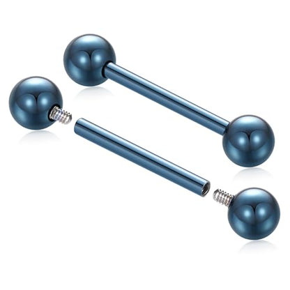AROWRO Nipple Piercing Jewelry G23 Titanium Nipple Rings Tongue Rings Nipple Bar 14G Internally Threaded Straight Barbells Bridge Piercing Jewelry 12mm-20mm - color: Blue