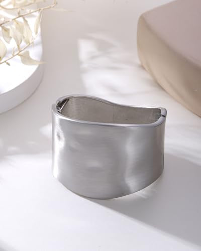 Bangle Bracelets for Women | 14K Gold Plated Trendy Wide Bracelets | Hinged Arm Cuff Bangles Chunky Bracelet for Women - color: Style A-Matte White Gold Plated Bangles