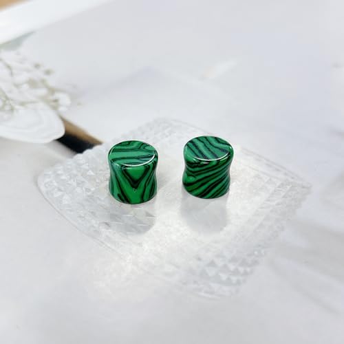 Green Malachite Ear Plugs Expander Earrings for Women Men 1 Pair Natural Solid Stone Saddle Double Flared Ears Stretching Tunnels Gauges Stretcher Lobe Earring Body Piercing Jewelry Size 2g to 5/8'' - size: 00g(10mm)