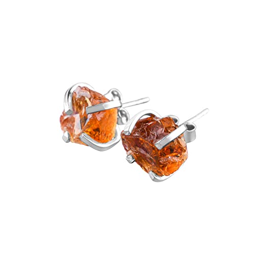 AA Raw Gemstone Rough Crystal Stone Dainty Stud Earrings for Women, Birthstone Handmade Wedding Jewelry, 925 Sterling Silver 4-Prong Setting Earrings, Birthday Gifts for Mom, Girls