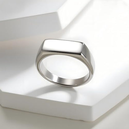 Mens Stainless Steel Plain Signet Rings 4/7/10/14MM Rectangular Pinky Rings | High Polish Classic Blank Thumb Rings, Everyday Comfit Wear, Gift for Men - color: Silver07