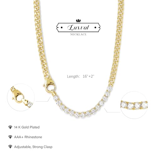 Luxval Tennis Necklace 14K Gold Plated Rhinestone Butterfly Choker Necklaces for women Dainty Zirconia Cut Faux Diamond chain 3mm - color: Gold-Cuban tennis