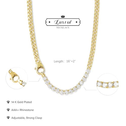 Luxval Tennis Necklace 14K Gold Plated Rhinestone Butterfly Choker Necklaces for women Dainty Zirconia Cut Faux Diamond chain 3mm - color: Gold-Cuban tennis