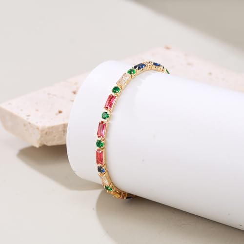 FANZE Gold Plated Cubic Zirconia Tennis Bracelets for Women Dainty Trendy Adjustable Bracelet Jewelry Gift for Ladies Wedding Mother Birthday Anniversary - style: Style 8A