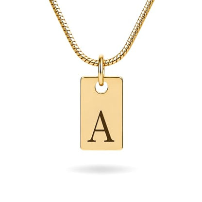 Initial Necklace in 18K Gold Plated, Personalized Engraved Letter Pendant, Gold Snake Chain, 6×10 mm Rectangle Charm for Women - color: A