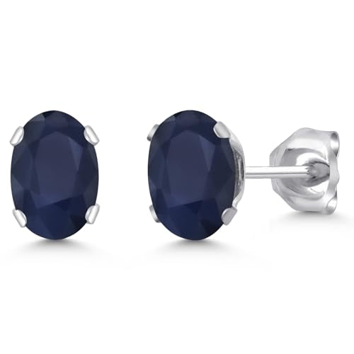 Gem Stone King Oval Gemstone Birthstone Stud Earrings for Women Men | Oval Cut 7X5MM | Fine Jewelry Gifts for Mom Dad Wife Him Her - style: Blue Sapphire, September