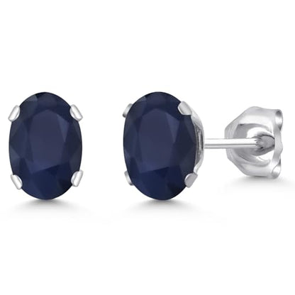 Gem Stone King Oval Gemstone Birthstone Stud Earrings for Women Men | Oval Cut 7X5MM | Fine Jewelry Gifts for Mom Dad Wife Him Her - style: Blue Sapphire, September
