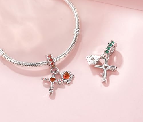 Silver Cross Birthstones Charm Fit for Pandora Charms Bracelet Crown Dangle Charms Beads Birthday Jewelry Gifts for Women - style: January