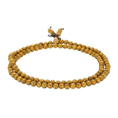 MECCANIXITY Prayer Beads Bracelet, Natural Wooden Bead Mala Bracelets Link Wrist Men Women Beaded Stretch Crafts Bangle - color: Golden Wood Color