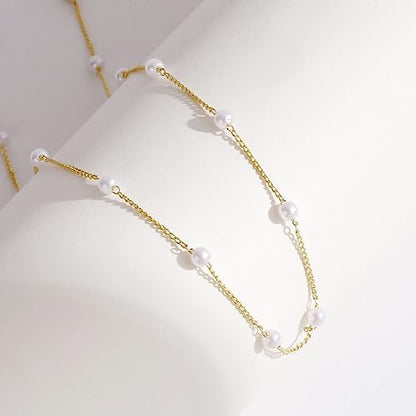 Kyerlyn Dainty Pearl Pendant Necklaces for Women 14K Gold Plated Handmade Layered Pearl Chain Necklace Delicate Layered Pearl Necklace Everyday Jewelry Gift - color: Satellite Pearl Choker-Gold