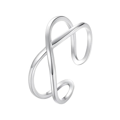Silver Open Adjustable Stacking Rings for Women, Minimalist Wrap Band Set, Geometric/Heart/Wave/Leaf/Spiral Styles, Hypoallergenic, Gift Box Included, Thumb Ring Option - color: Cross