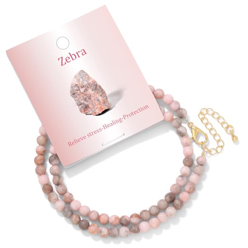 Turquoise Natural Stone Necklace for Women 4mm Handmade Crystal Choker Bead Necklace Gemstone Necklace Healing Crystal Jewelry for Women - color: Zebra, size: 4mm