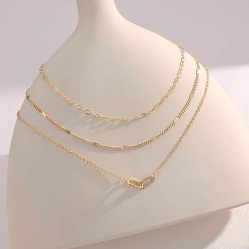 Evabelle Gold Layered Necklace for Women Trendy Jewelry 14K Real Gold Plated Chunky Chain Stackable Necklaces Dainty Choker Necklaces Rectangle Square Pendant - color: Gold Necklace 05