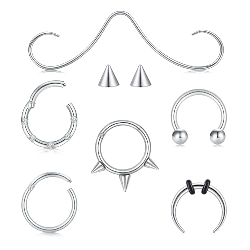Longita Septum Rings Septum Jewelry 16g 18g Septum Ring Septum Piercing 20g Horseshoe Earring Hoop Lip Ring Silver Black Gold - color: 6pcs silver-81