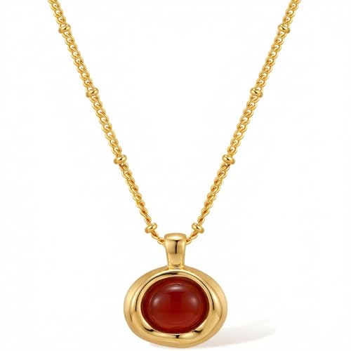 Jean Beau Gold Stone Pendant Necklaces for Women, Chunky Gemstone Dangle Necklace Wedding Prom Fashion Jewelry Gift - color: Amber
