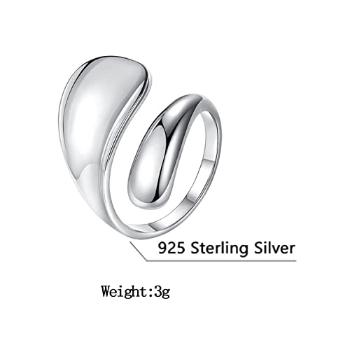 925 Sterling Silver Rings Handmade Rings Adjustable Open Teardrop Rings Waterdrop Ring for Women - color: Color 1