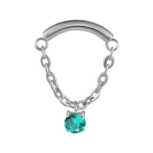 BelezaDosas G23 Titanium Labret Studs Threadless Push-in Labret Press Fit 16G Cluster Helix Lobe Conch Tragus Push Back Piercing Jewelry - style: chain silver green