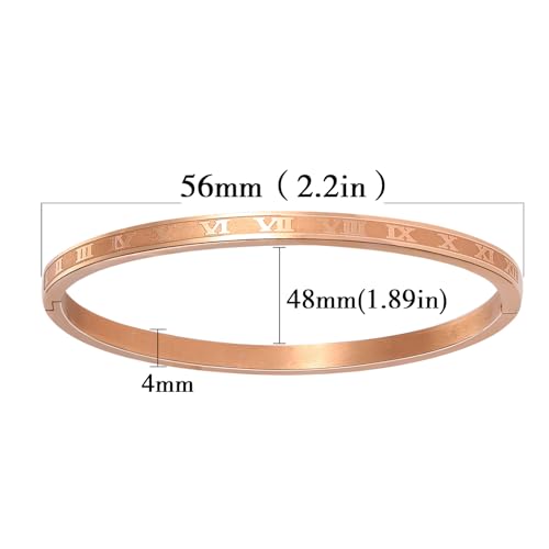 4/6/8mm Numeral Bangle Stainless Steel Engraved Unisex Bracelet Inspirational Gifts for Her - color: Rose Gold, size: 4mm