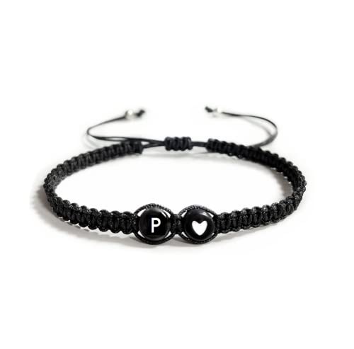Heart Initial Bracelets 26 Letters Initial Charms Bracelet for Women Gifts A-Z Braided Bracelets Heart Link Handmade Rope Braided Adjustable Jewelry for Mom Daughter Birthday Jewelry Gift - style: P