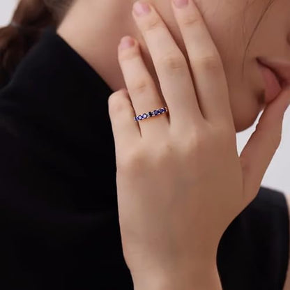 3.5mm Stackable Rings S925 Sterling Silver Created Birthstone & Cubic Zirconia Ring for Women Wedding Bands Anniversary Birthday Jewelry Size 6 to 10(with Box) - color: 09-Created Sapphire-Sep