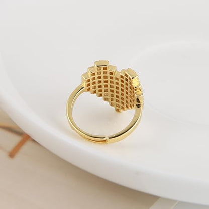 HZMAN Brass Crystal Adjustable Open Ring Collection, Multi-Style Statement Rings for Women & Men, Mix Cut & Paved Crystal Designs - color: Paved Heart Ring