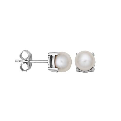 Amazon Essentials Sterling Silver Round Birthstone Stud Earrings - color: White Pearl, June