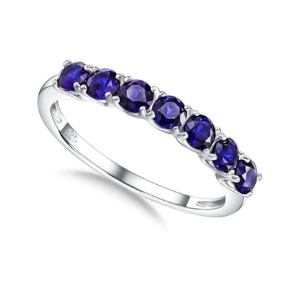 3.5mm Stackable Rings S925 Sterling Silver Created Birthstone & Cubic Zirconia Ring for Women Wedding Bands Anniversary Birthday Jewelry Size 6 to 10(with Box) - color: 09-Created Sapphire-Sep