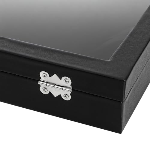 Elsjoy 2 Pack Necklace Organizer Box, Premium Necklace Display Cases with Transparent Glass Lid, Black Velvet Necklace Storage Holder Box, 40 Hooks (20 Per Box)