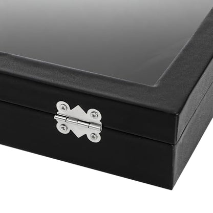 Elsjoy 2 Pack Necklace Organizer Box, Premium Necklace Display Cases with Transparent Glass Lid, Black Velvet Necklace Storage Holder Box, 40 Hooks (20 Per Box)