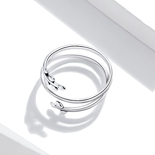 MUNDELL 925 Sterling Silver Simple Multi-layer Leaf Adjustable Ring Green Lucky Leaves Statement Ring for Women Promise Ring Fine Jewelry - color: Multi-layer Leaf