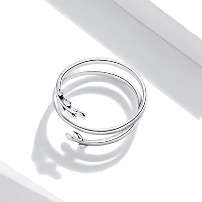 MUNDELL 925 Sterling Silver Simple Multi-layer Leaf Adjustable Ring Green Lucky Leaves Statement Ring for Women Promise Ring Fine Jewelry - color: Multi-layer Leaf