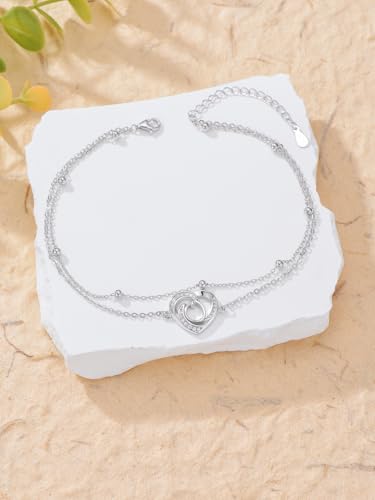 Dorunmo Initial Anklet 925 Sterling Silver Letter A-Z Layered Heart Anklet Beach Jewelry Birthday Gifts for Women - color: O
