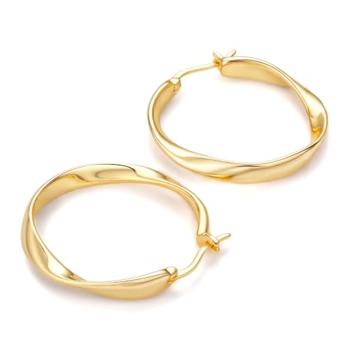 14K Gold Twisted Hoop Earrings for Women Thick Wave Gold Hoops Lightweight Hypoallergenic Elegant Jewelry 25/30MM - color: 25MM