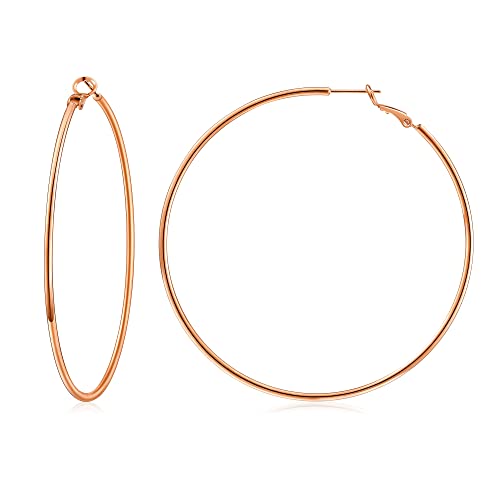 Gacimy Gold Hoop Earrings for Women 14K Gold Plated, 925 Sterling Silver Post Hypoallergenic Earrings Hoops for Women - color: Rose Gold, size: 70mm